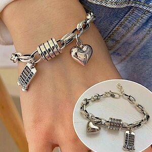 Sterling Silver Heart Live Forever Scroll Calendar Chain Link Bracelet